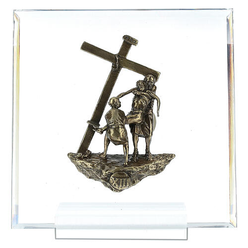 Way of the Cross, 14 stations of bronze on plexiglass, 14 cm 14