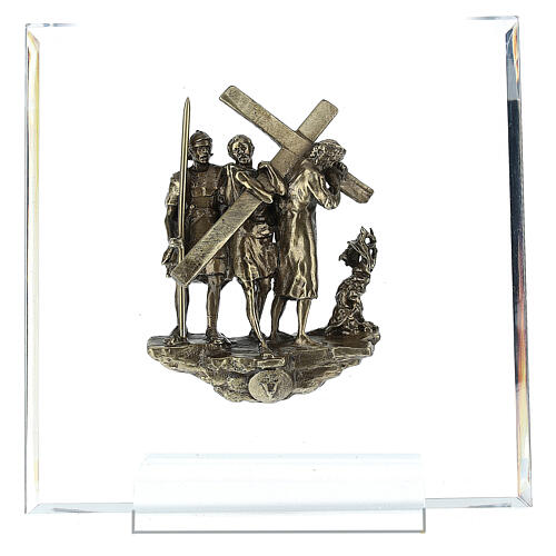 14 Estaciones bronce Vía Crucis muerte Cristo plexiglás Vía Dolorosa 14 cm 6