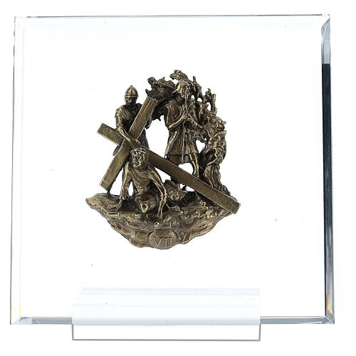 14 Estaciones bronce Vía Crucis muerte Cristo plexiglás Vía Dolorosa 14 cm 8