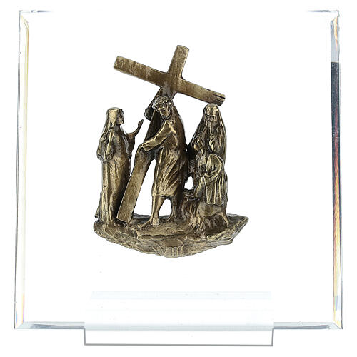 14 Estaciones bronce Vía Crucis muerte Cristo plexiglás Vía Dolorosa 14 cm 9