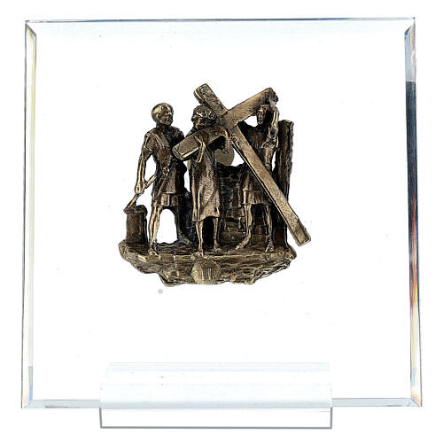 14 Stazioni bronzo Via Crucis morte Cristo plexiglas Via Dolorosa 14 cm 3