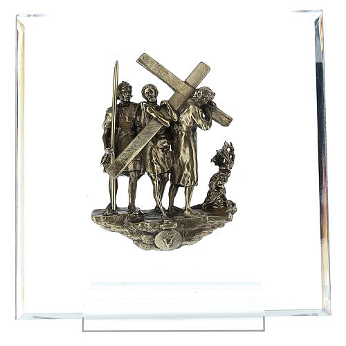 14 Stazioni bronzo Via Crucis morte Cristo plexiglas Via Dolorosa 14 cm 6