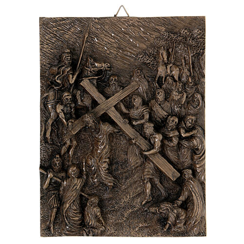 Way of the Cross with 14 stations, resin with bronze finish, 8x6 in 6