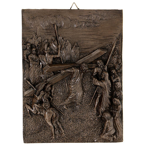 Way of the Cross with 14 stations, resin with bronze finish, 8x6 in 8