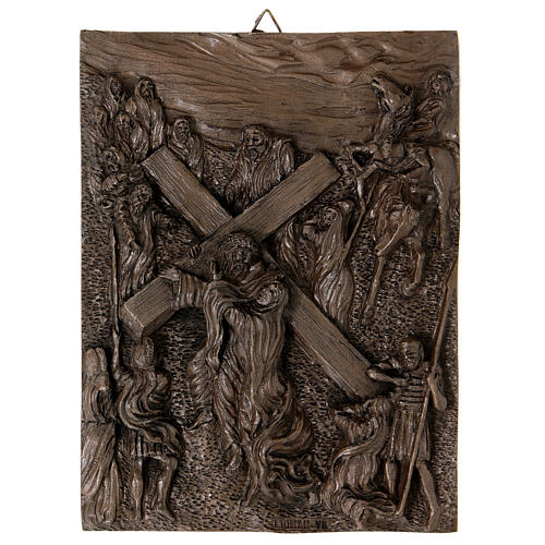 Way of the Cross with 14 stations, resin with bronze finish, 8x6 in 10