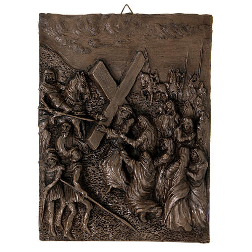 Way of the Cross with 14 stations, resin with bronze finish, 8x6 in 11
