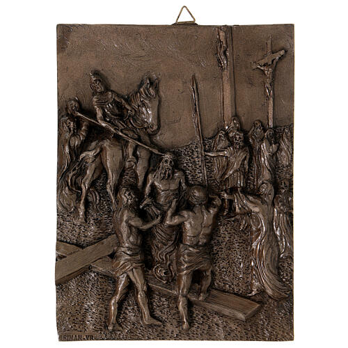 Way of the Cross with 14 stations, resin with bronze finish, 8x6 in 12