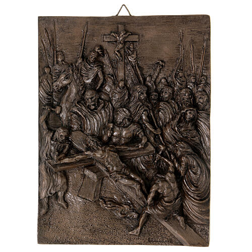 Way of the Cross with 14 stations, resin with bronze finish, 8x6 in 13