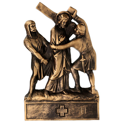 Way of the Cross Pergolino, 14 stations, marble dust with bronze finish, 14x9.5 in 3