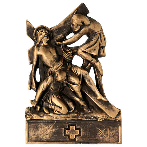 Way of the Cross Pergolino, 14 stations, marble dust with bronze finish, 14x9.5 in 12