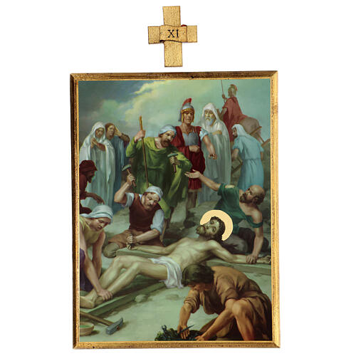 Vía Crucis 15 estaciones cuadros madera impresa 40x30 12