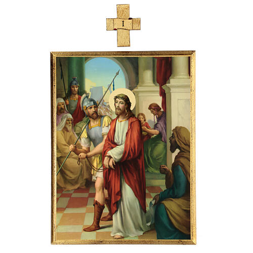 Way of the Cross 15 stations square wood print 40x30 1