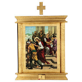 Way of the Cross, 15 stations, printings with monumental frame, poplar wood, 22x18x1.5 in