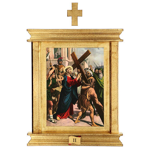 Cuadros Vía Crucis 15 estaciones 55x45 madera hoja oro 4