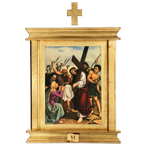 Cuadros Vía Crucis 15 estaciones 55x45 madera hoja oro 8