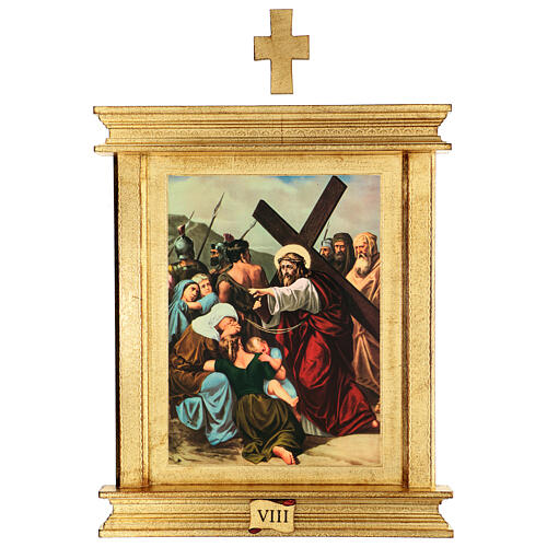 Cuadros Vía Crucis 15 estaciones 55x45 madera hoja oro 10