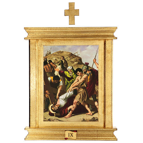 Cuadros Vía Crucis 15 estaciones 55x45 madera hoja oro 11