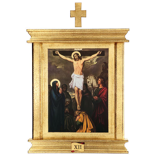 Cuadros Vía Crucis 15 estaciones 55x45 madera hoja oro 14