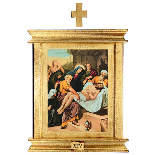 Cuadros Vía Crucis 15 estaciones 55x45 madera hoja oro 16