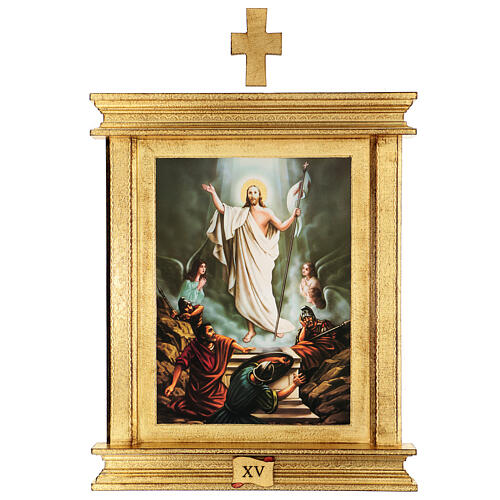 Cuadros Vía Crucis 15 estaciones 55x45 madera hoja oro 17